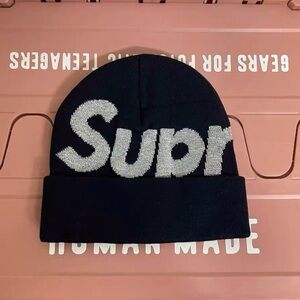Supreme black Beanie with White Logo